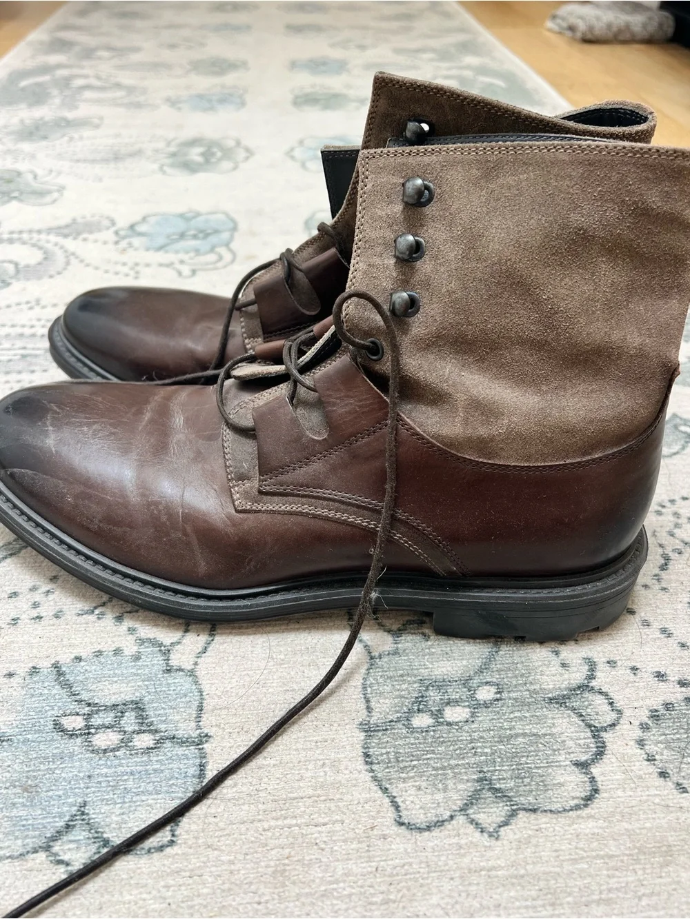 To Boot NY Brown Leather and Taupe Suede Chukka Boots